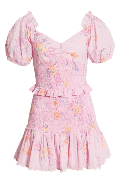 Shop Loveshackfancy Jarrah Smocked Cotton Minidress In Royal Pink Berry