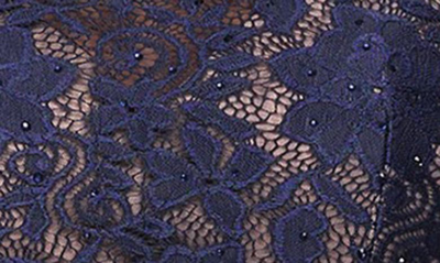 La Femme Embellished Two-piece Long-sleeve Lace Mermaid Gown In Navy