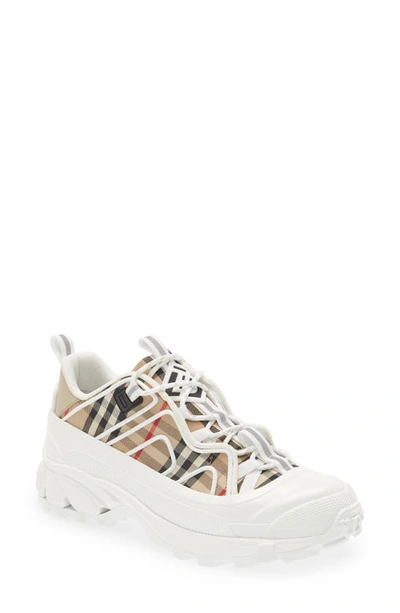 Shop Burberry Arthur Story 76 Check Sneaker In Archieve Beige/ White