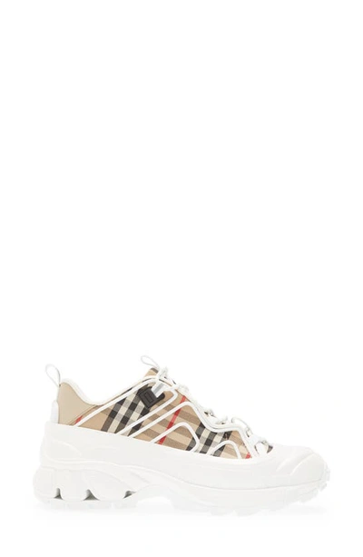 Shop Burberry Arthur Story 76 Check Sneaker In Archieve Beige/ White