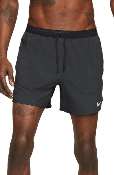 Nike Swoosh-print Running Shorts In Black/ Black
