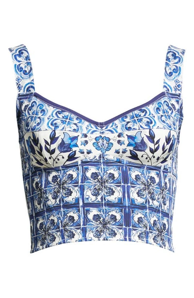Shop Dolce & Gabbana Silk Blend Charmeuse Bustier Top In Ha3tn Tris Maioliche F.bco