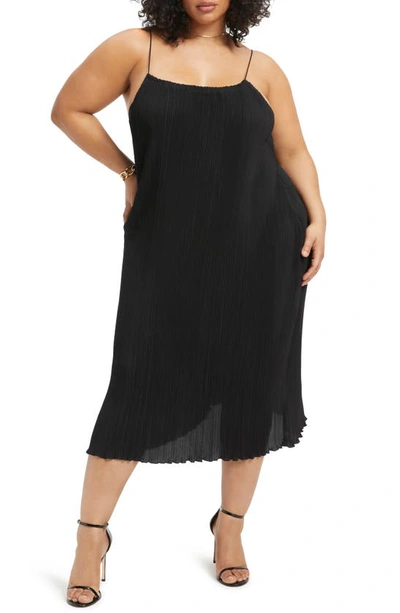 Shop Good American Plissé Midi Dress In Black001