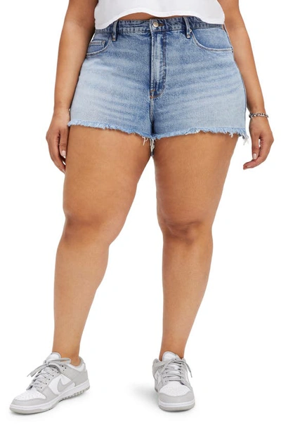 Shop Good American Good Girlfriend Cutoff Denim Shorts In Indigo108
