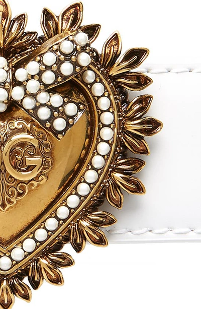 Shop Dolce & Gabbana Devotion Logo Heart Buckle Leather Belt In Blanco