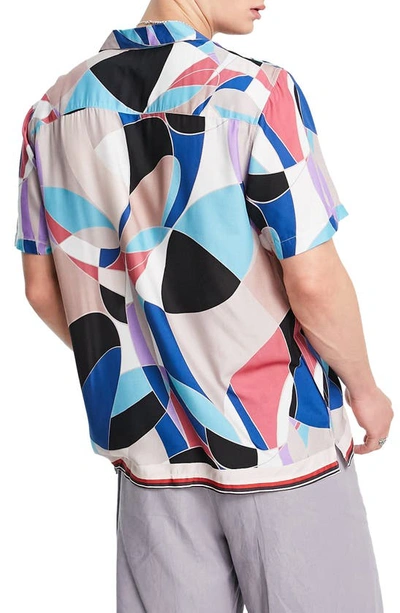 Shop Topman Revere Geo Swirl Print Short Sleeve Button-up Shirt In Multi