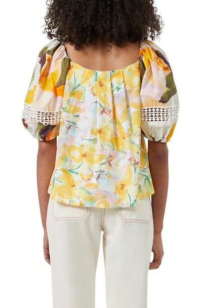 Shop French Connection Isadora Floral Print Organic Cotton Blouse In Beeswax Multi