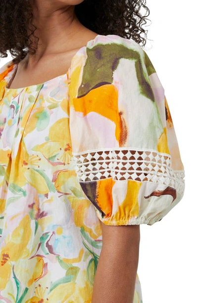 Shop French Connection Isadora Floral Print Organic Cotton Blouse In Beeswax Multi