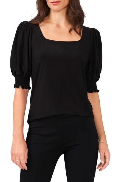 Shop Chaus Square Neck Smocked Sleeve Blouse In Black