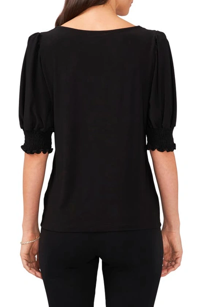 Shop Chaus Square Neck Smocked Sleeve Blouse In Black