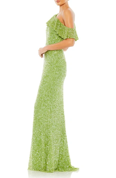 Shop Mac Duggal One-shoulder Sequin Trumpet Gown In Key Lime
