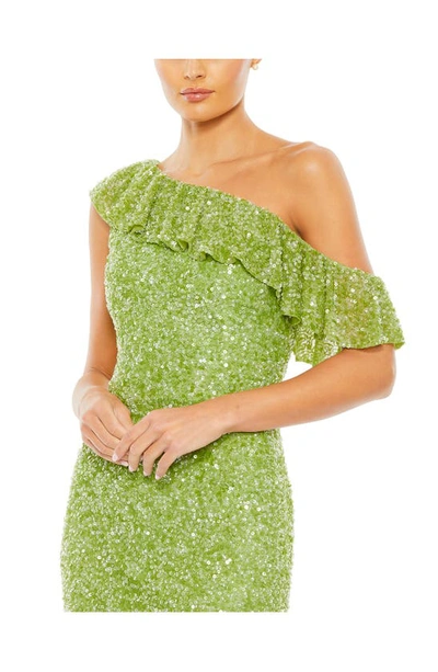 Shop Mac Duggal One-shoulder Sequin Trumpet Gown In Key Lime