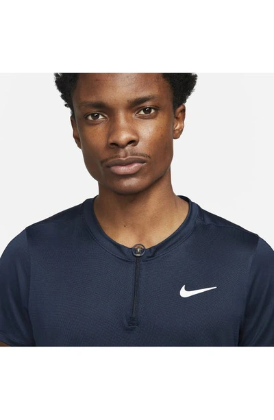 Shop Nike Court Dri-fit Advantage Tennis Half Zip Short Sleeve Top In Obsidian/ White