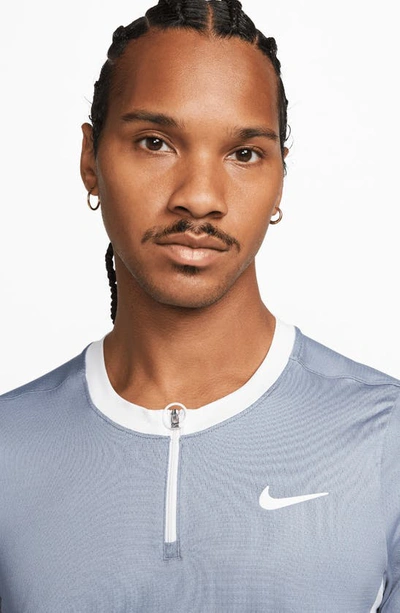 Shop Nike Court Dri-fit Advantage Tennis Half Zip Short Sleeve Top In Ashen Slate/ White/ White