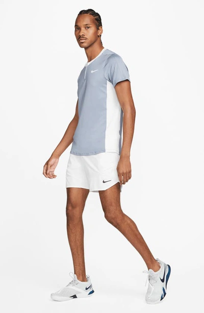 Shop Nike Court Dri-fit Advantage Tennis Half Zip Short Sleeve Top In Ashen Slate/ White/ White