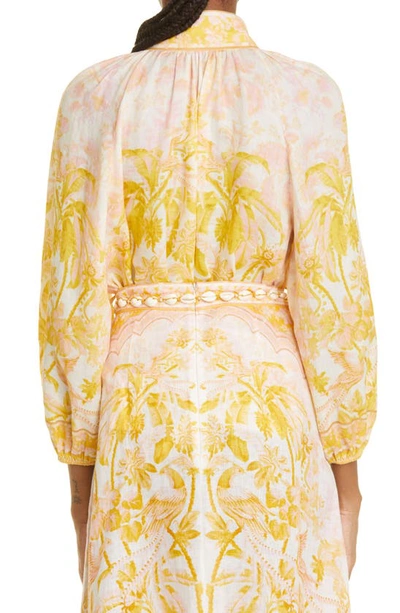 Shop Zimmermann Tropical Print Ramie Blouse In Yellow Palm