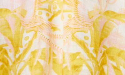 Shop Zimmermann Tropical Print Ramie Blouse In Yellow Palm