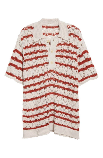 Big Piquet Zigzag Stripe Polo Shirt In White / Red