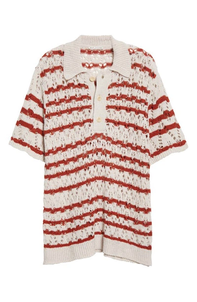 Our Legacy Big Piquet Zigzag Stripe Polo Shirt In White / Red