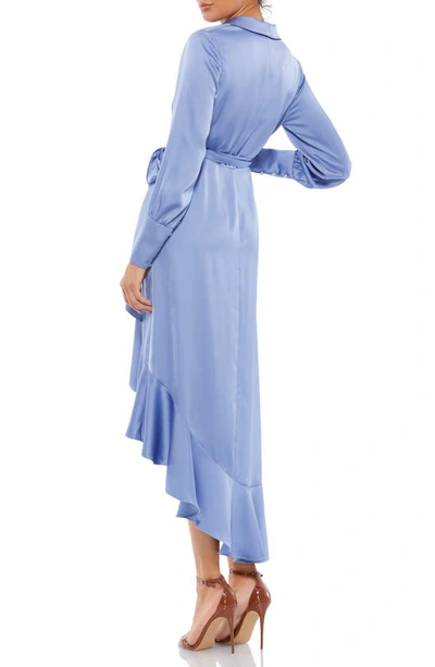Shop Ieena For Mac Duggal Ruffle Long Sleeve Faux Wrap Dress In Periwinkle