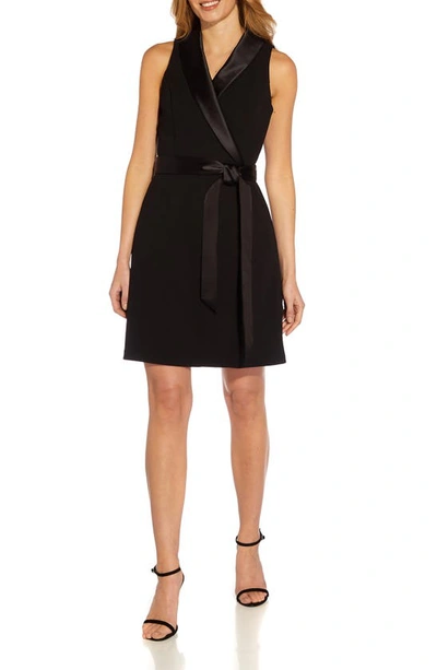 Shop Adrianna Papell Tuxedo Sleeveless Faux Wrap Dress In Black