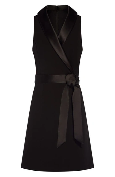Shop Adrianna Papell Tuxedo Sleeveless Faux Wrap Dress In Black