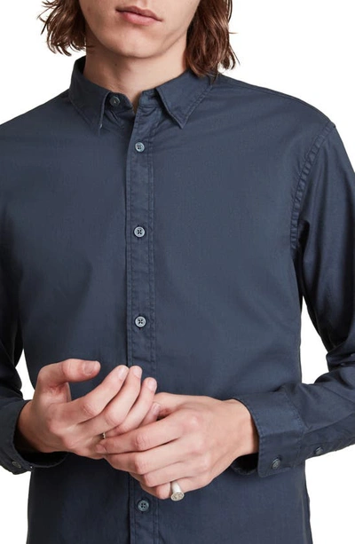 Shop Allsaints Hawthorne Slim Fit Stretch Cotton Button-up Shirt In Deep Space Blue
