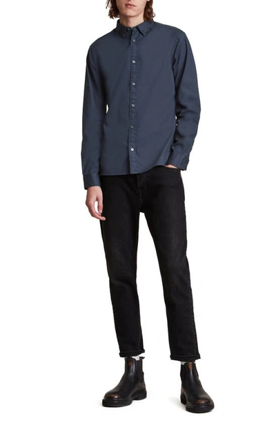 Shop Allsaints Hawthorne Slim Fit Stretch Cotton Button-up Shirt In Deep Space Blue