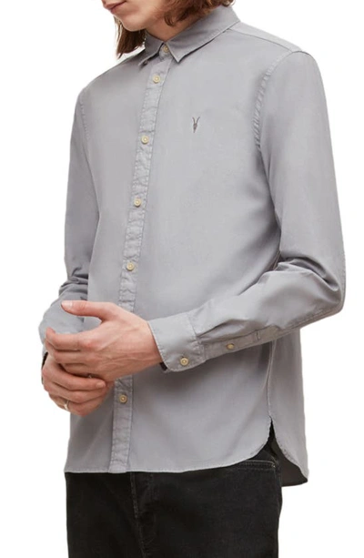 Shop Allsaints Hawthorne Slim Fit Stretch Cotton Button-up Shirt In Ash Blue