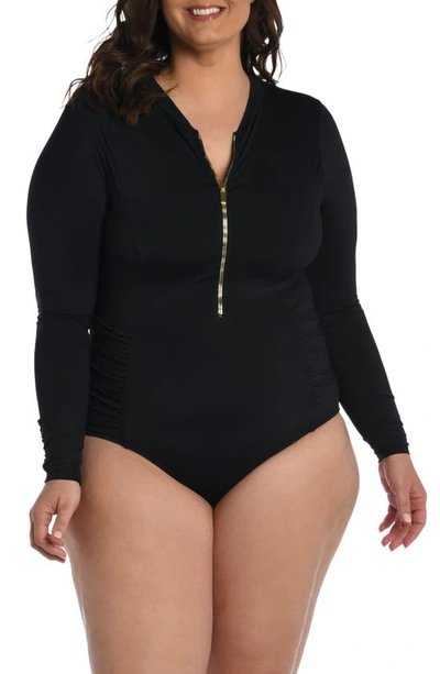 Shop La Blanca Island Goddess Ruched One-piece Swimsuit In Black