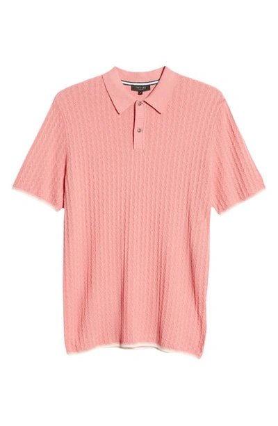 Shop Ted Baker Lytton Textured Cotton Blend Polo Shirt In Mid Pink