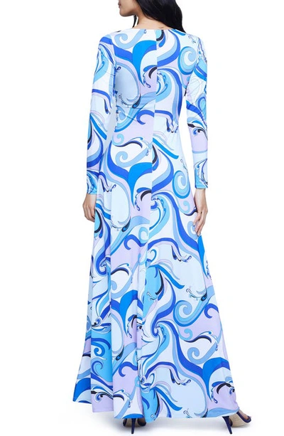 Shop L Agence Nolita Twist Front Long Sleeve Maxi Dress In Blue/ Lavender