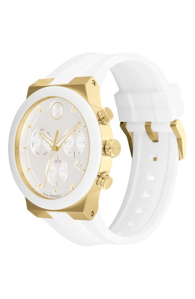 Shop Movado Bold Fusion Chronograph Silicone Strap Watch, 44mm In Gold / White