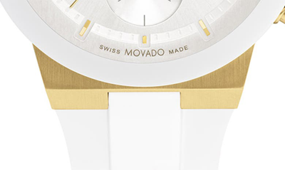 Shop Movado Bold Fusion Chronograph Silicone Strap Watch, 44mm In Gold / White