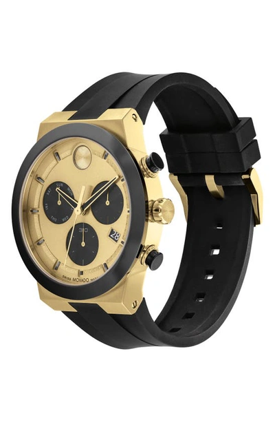 Shop Movado Bold Fusion Chronograph Silicone Strap Watch, 44mm In Gold / Black