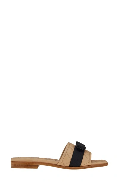 Shop Ferragamo Lovec Quilted Leather Bow Slide Sandal In New Bisque