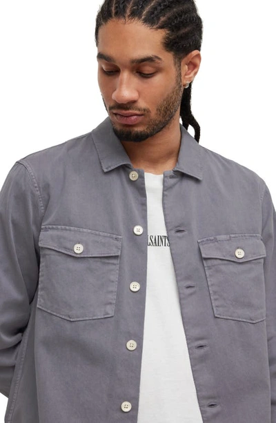 Shop Allsaints Spotter Button-up Shirt Jacket In Slate Blue