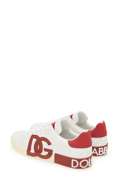 Dolce & Gabbana Logo-print Lace-up Sneakers In White/ Poppy