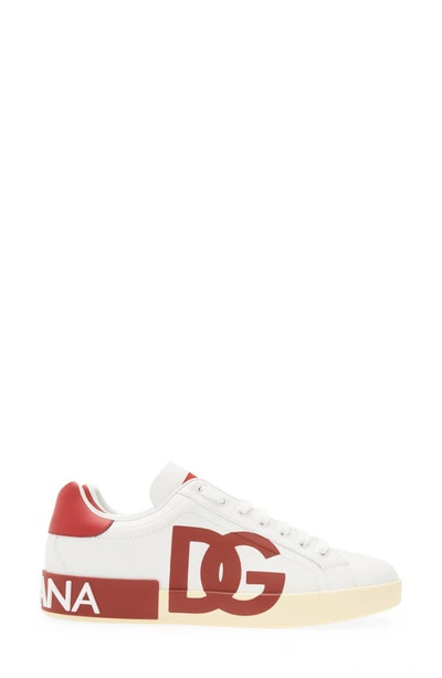 Dolce & Gabbana Logo-print Lace-up Sneakers In White/ Poppy