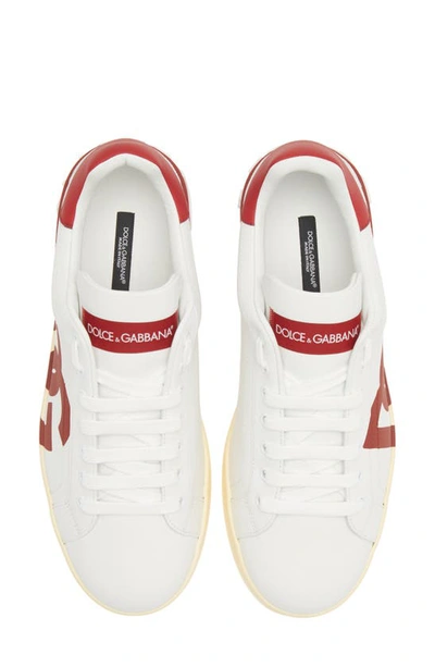 Dolce & Gabbana Logo-print Lace-up Sneakers In White/ Poppy