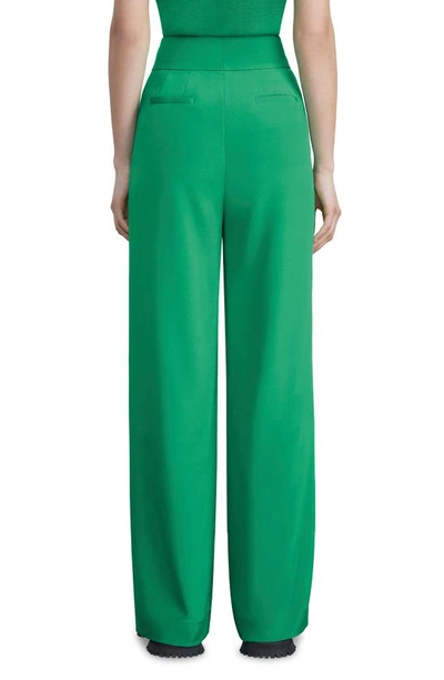 Shop Lafayette 148 Dalton Stretch Silk Wide Leg Pants In Garden Green