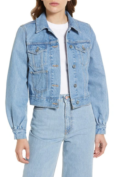 Shop Ganni Camy Organic Cotton Denim Jacket In Light Blue Stone