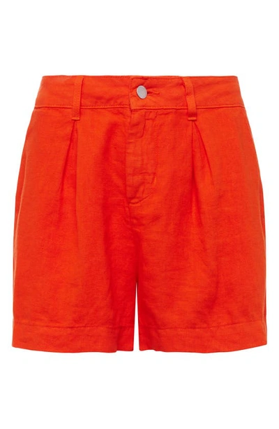 Shop L Agence Zahari Linen Shorts In Cherry Tomato