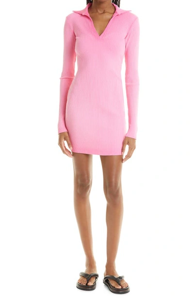 Shop Cotton Citizen The Ibiza Long Sleeve Polo Dress In Hot Pink Mix