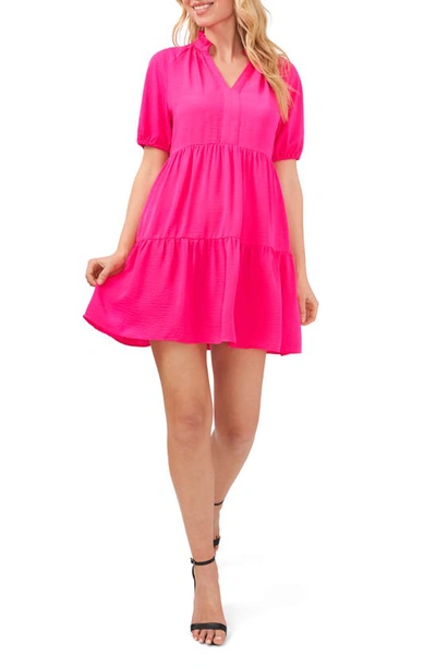 Shop Cece Tiered Ruffle Minidress In Bright Rose