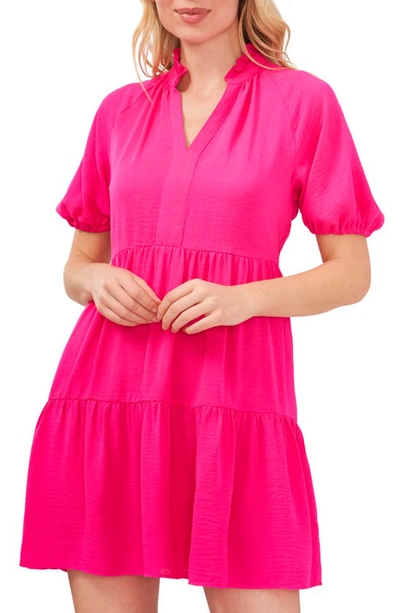 Shop Cece Tiered Ruffle Minidress In Bright Rose
