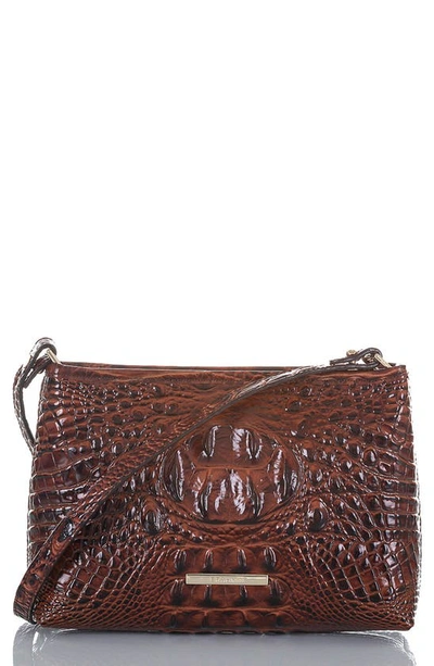 Shop Brahmin Lorelei Croc Embossed Leather Shoulder Bag In Pecan