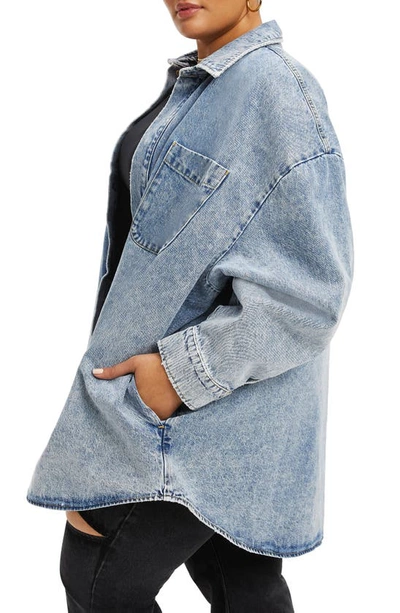 Shop Good American Oversize Denim Shirt Jacket In Indigo299