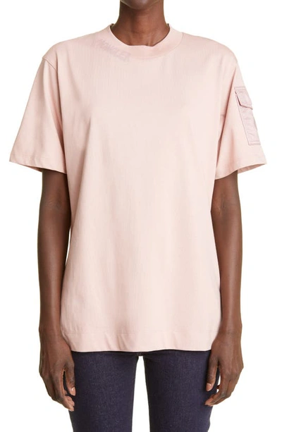 Shop Moncler Tonal Logo Sleeve Pocket Cotton T-shirt In Pink