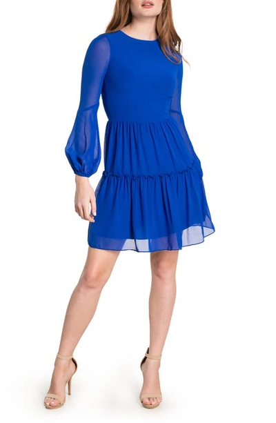 Shop Dress The Population Paola Fit & Flare Long Sleeve Dress In Electric Blue